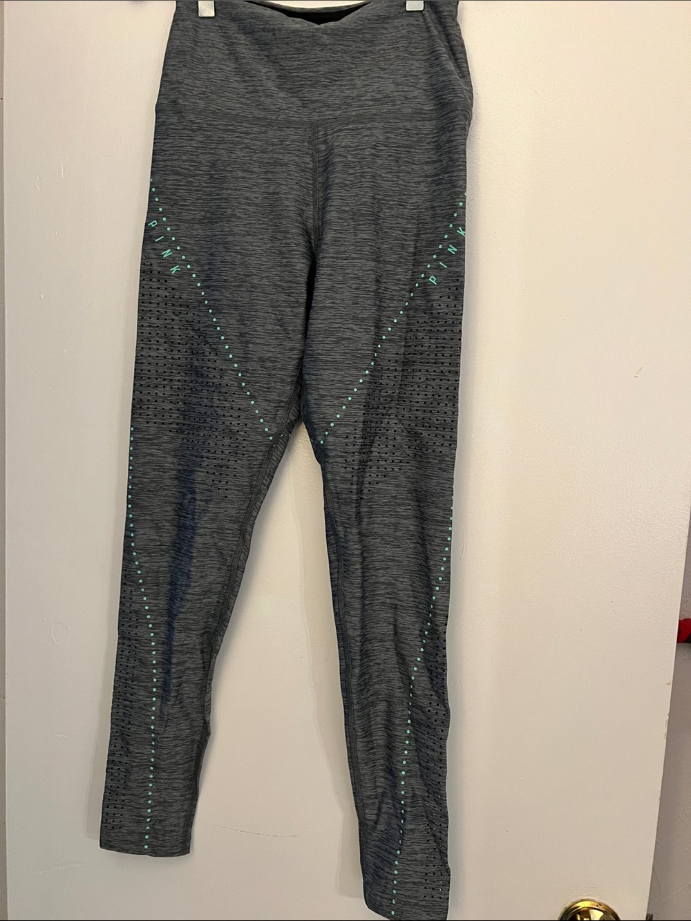 BRAND NEW! PINK Victoria's Secret Charcoal Leggings w/Teal See-Through Accents